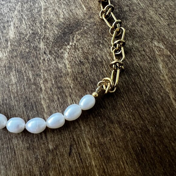 Duality Gold Plated and Pearl Clavicle Length Necklace - Picture 2 of 2